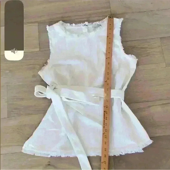 NWOT HALOGEN Cotton/Linen Fringe Sleeveless Top tie waist Sz M - Picture 3 of 5